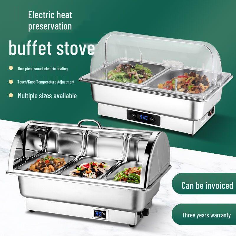 Электрическая изолированная мармит для ресторанов и отелей Depth 6.5cm - Flat Lid + Double Tray [Mechanical]
