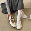 Shallow mouth flat-soled single shoes women's white round head bow Mary Jane shoes