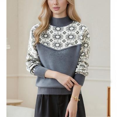 Contrasting Collars, Printed Pullovers, Knitted Sweaters, Feminine Temperament, Commuting and Thin, Stacked and Worn Sweaters