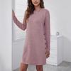Autumn Winter Fashion Loose Casual Mini Dress Women Soft O-neck Bodycon Dress Long Sleeve Elastic Button Straight-leg Dresses