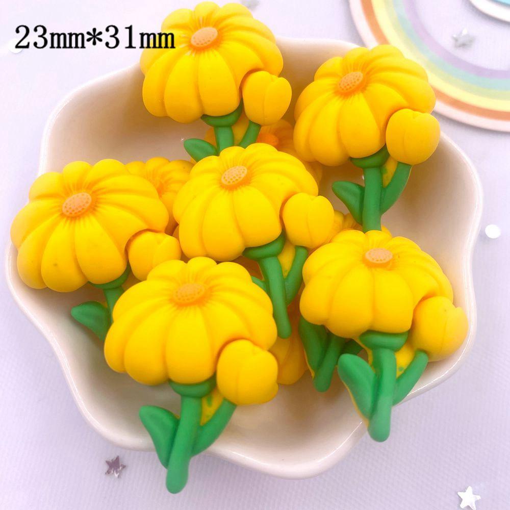 Resin Kawaii Colorful Painted Lotus Dandelion Epiphyllum Flatback Stone Scrapbook Figurine 10PCS DIY Bow Decor Accessories Craft