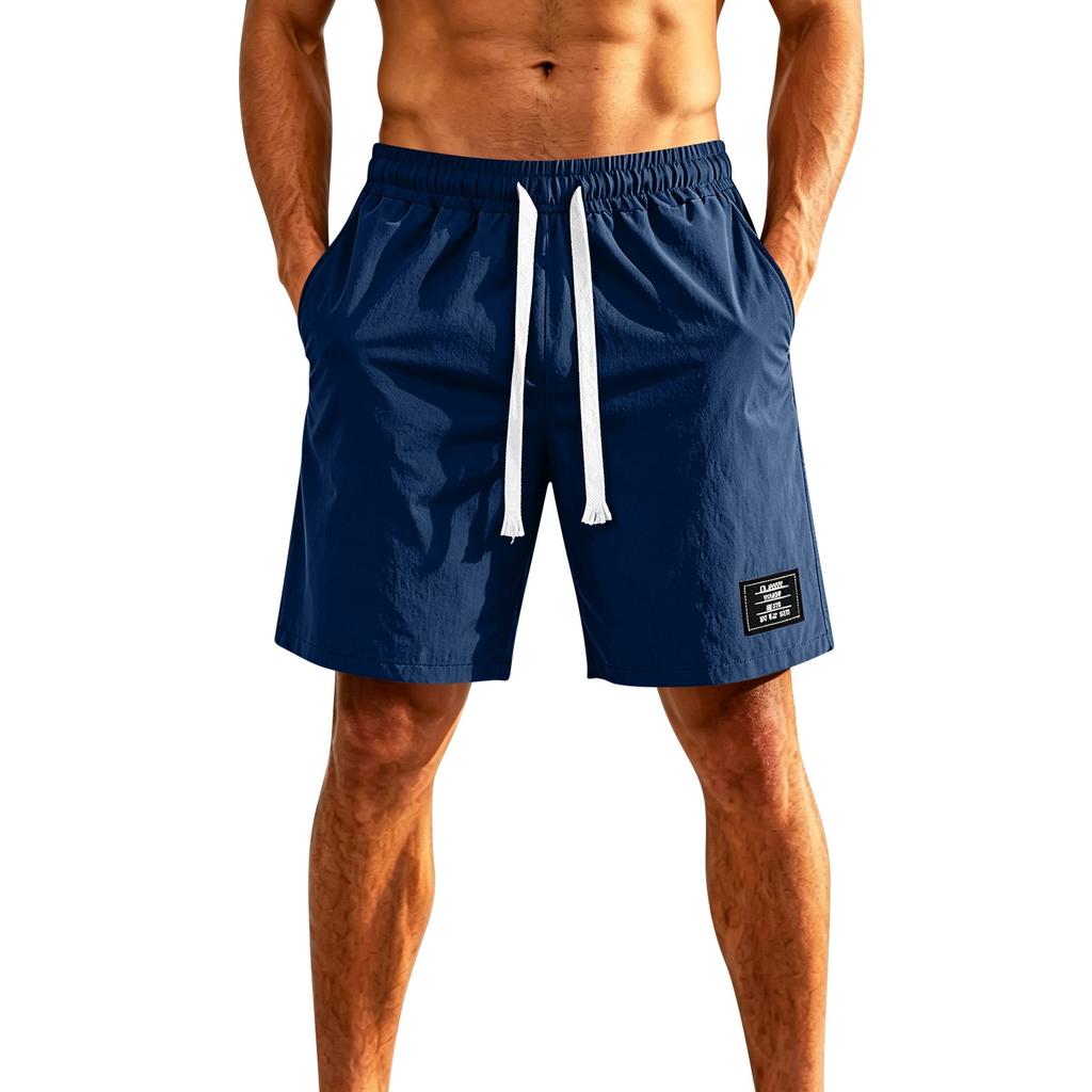 Men's Ice Silk Five Inch Shorts Comfortable Breathable European Fit Lightweight Quick Dry Drawstring Waist Casual Style 1979