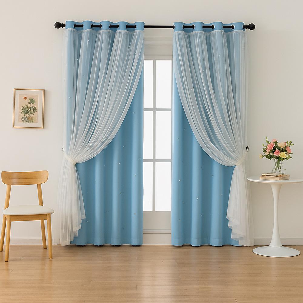 Double Layer Curtains with Star Cut-Outs Blackout Rod Pocket Drapes Projects Beautiful Starry Patterns Home Window Decor