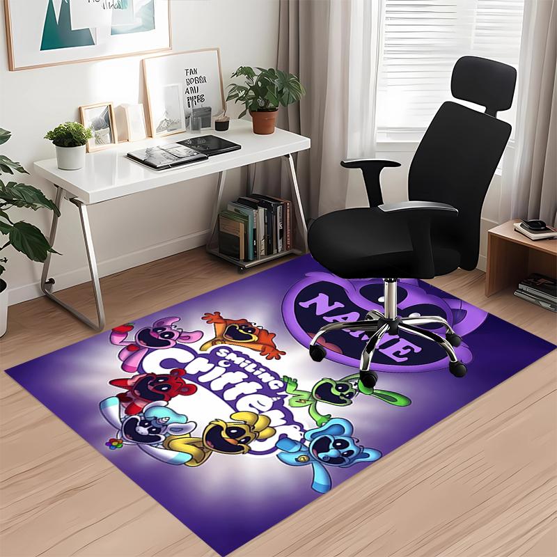 Custom Name Smiling Critters Printed Carpet, for Office Chair Living Room Bedroom Kitchen Room Decor Gifts.