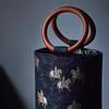 Ethnic style round ring wooden handle Song Jin Tang Matu retro fortune bucket bag cylinder bag autumn and winter Chinese style