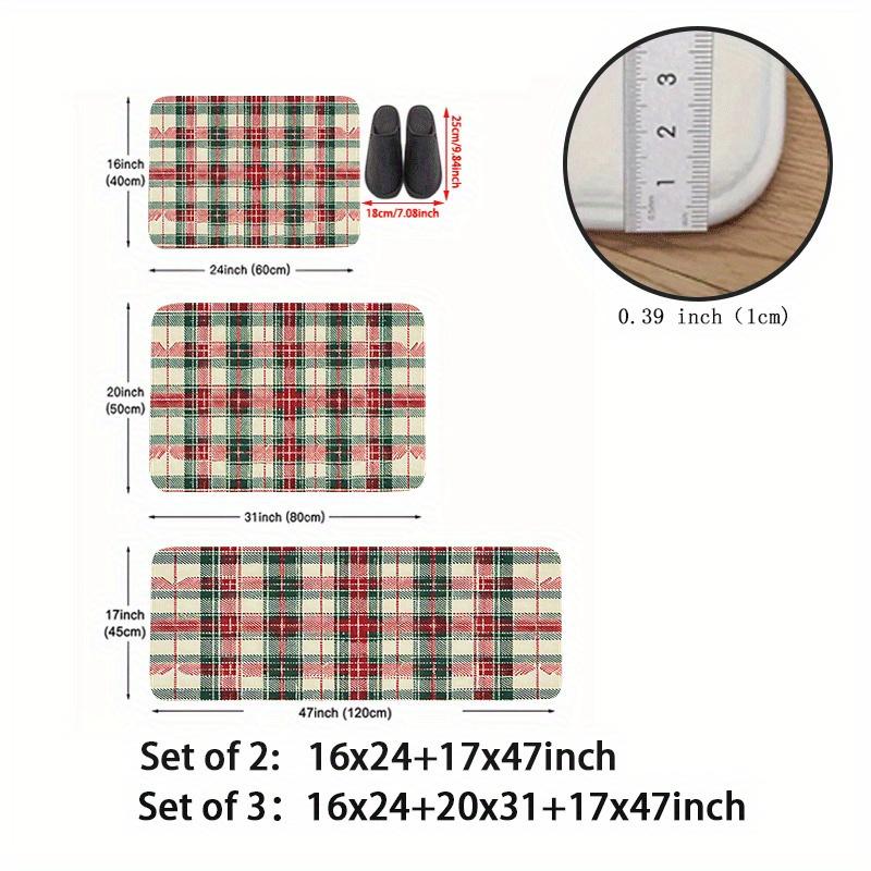 Set Christmas Kitchen Floor Mats Non Slip Washable Plaid Bean Cartoon Runner Rug for Family Xmas Holiday Decor