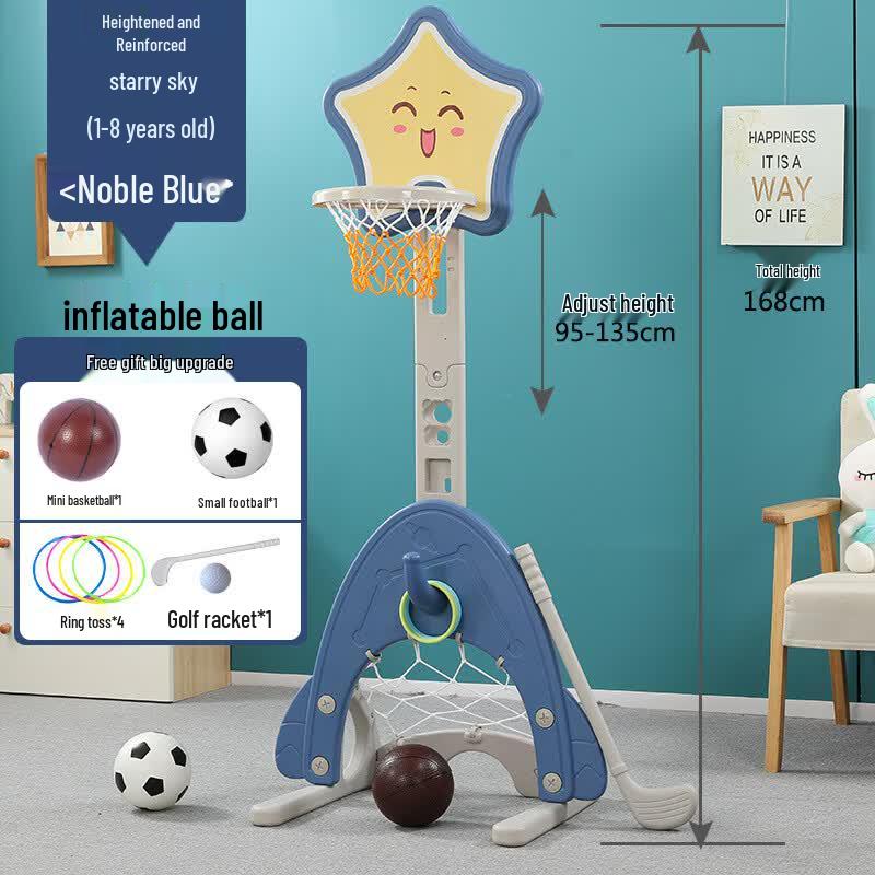 Yuzhan Kids Adjustable Indoor Basketball Hoop with Ring Toss Tall Star Basketball Hoop + Ring Toss