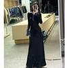Women's Patchwork Polo Collar Knit Dress Autumn Winter Long Sleeve Slim Fit A-Line Maxi Dress
