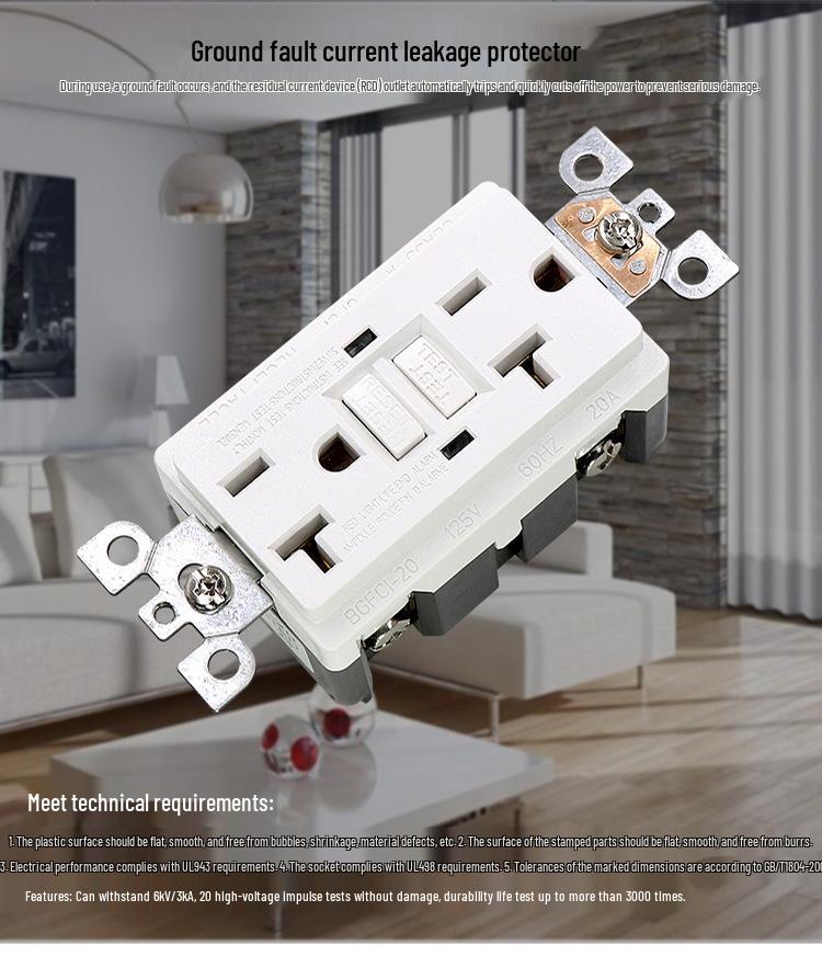Waterproof GFCI Leakage Protection Socket with Aluminum-Iron Base, US Standard American Style Industrial Socket