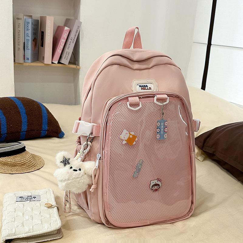 Japanese ins solid color junior high school student schoolbag female high school student transparent pain bag backpack Korean version trendy backpack
