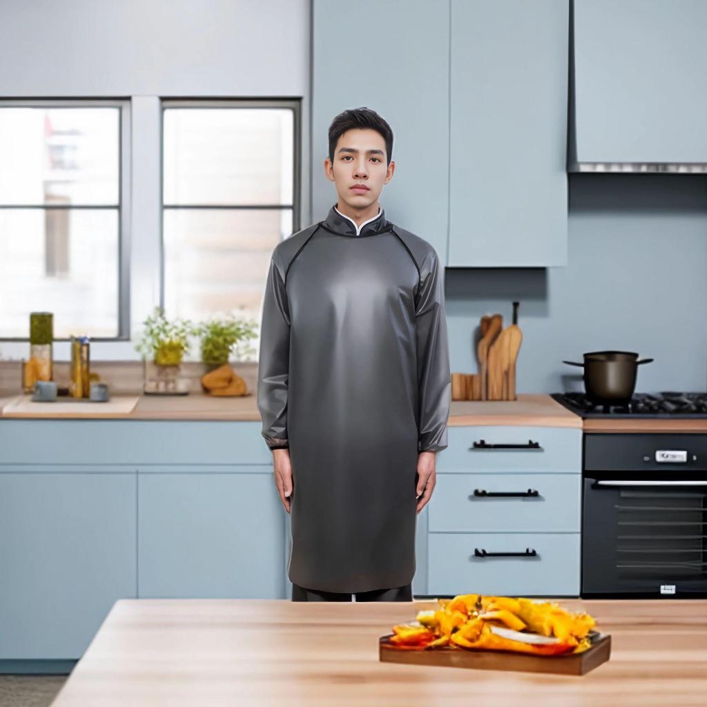 Wasserdichte Schürze mit langen Ärmeln - Waschfreie, ölbeständige Arbeitskleidung für Küche und Meeresfrüchte