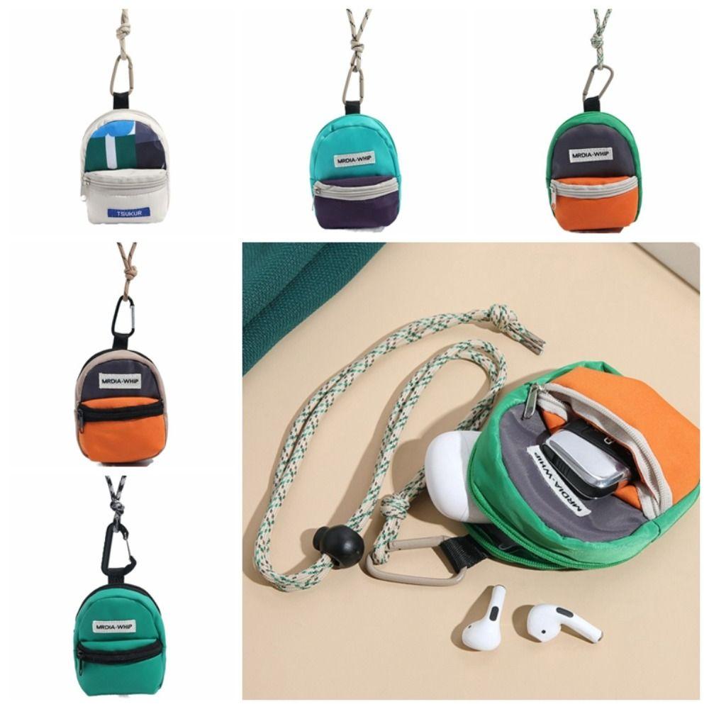 

Contrasting Color Keyring Pendant Canvas Earphone Storage Bag Neck Hanging Coin Purse Children помаранчевий/кавовий