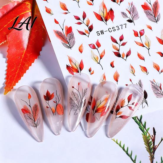 Fall Manicure Decorations Autumn Leaf Nail Art Stickers Waterproof Maple Leaves Sticker Decals Self-Adhesive Stickers for Women and Girls