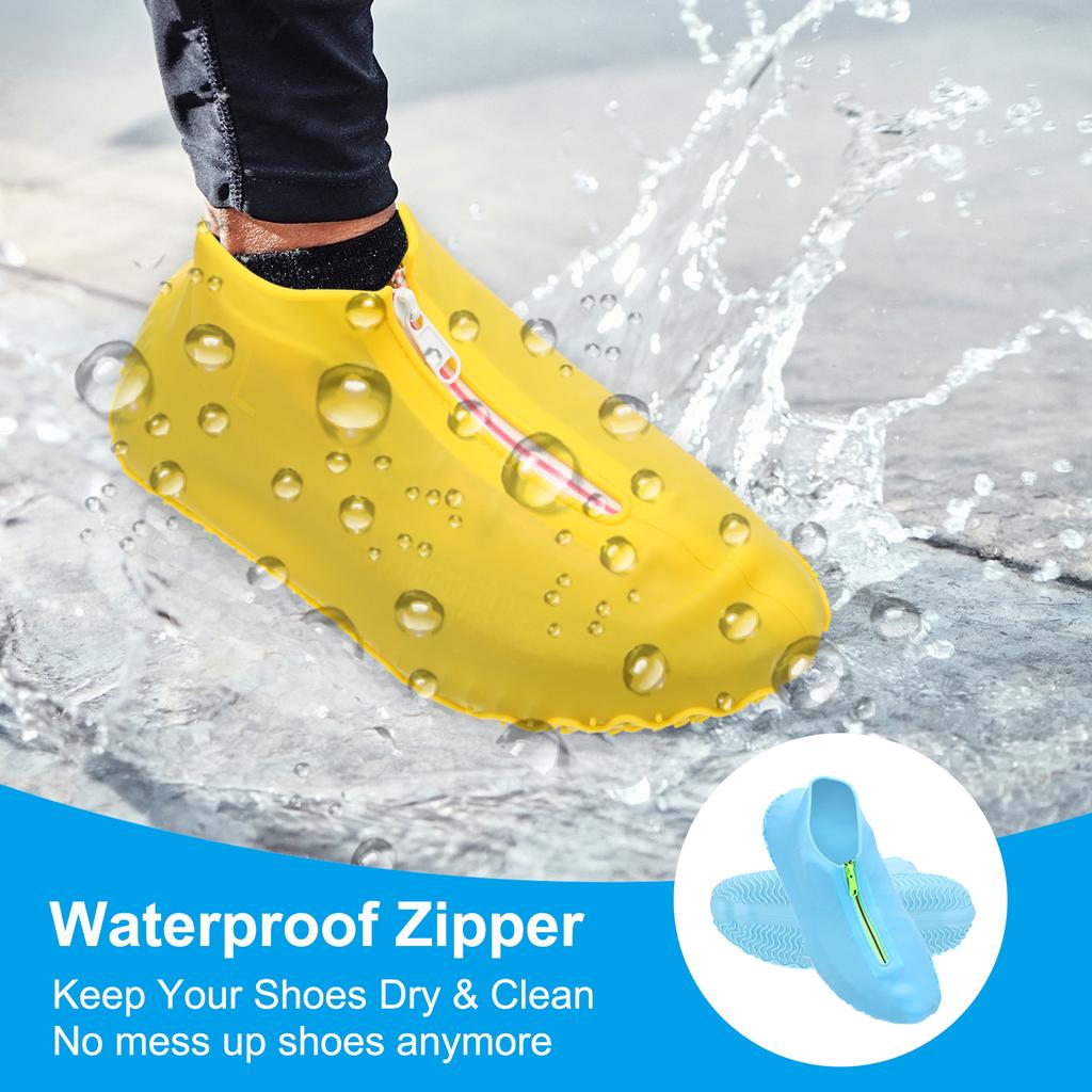 Silicone WaterProof Shoe Covers Zipper Shoe Protector  Reusable Non-Slip Rain Boot Overshoes Walking Shoes  for Men Women