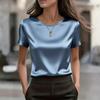 Tops de Primavera para Mujer Camisas de Verano para Mujer Blusa de Satén de Manga Corta Tops de Verano para Mujer Ropa Elegante Casual para Oficina