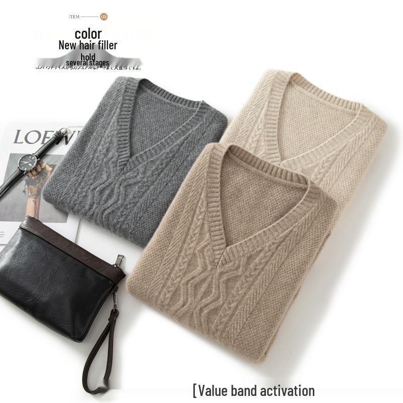 Pánský kašmírový bezrukávový pulovr s výstřihem do V: Podzimní/Zimní Hrubý Svetr Plus Size