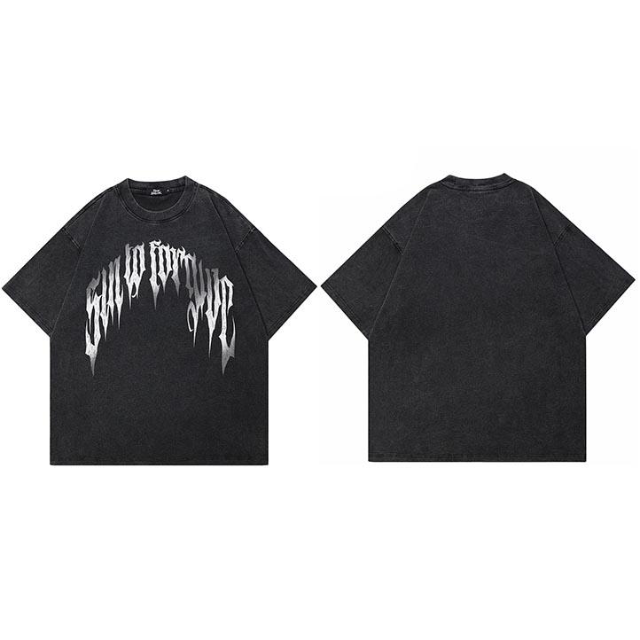 

Hip Hop Vintage Washed Black TShirt Streetwear Letters Shadow Graphic T Shirt Cotton Unisex Tshirt Men Relaxed Tops Tees S