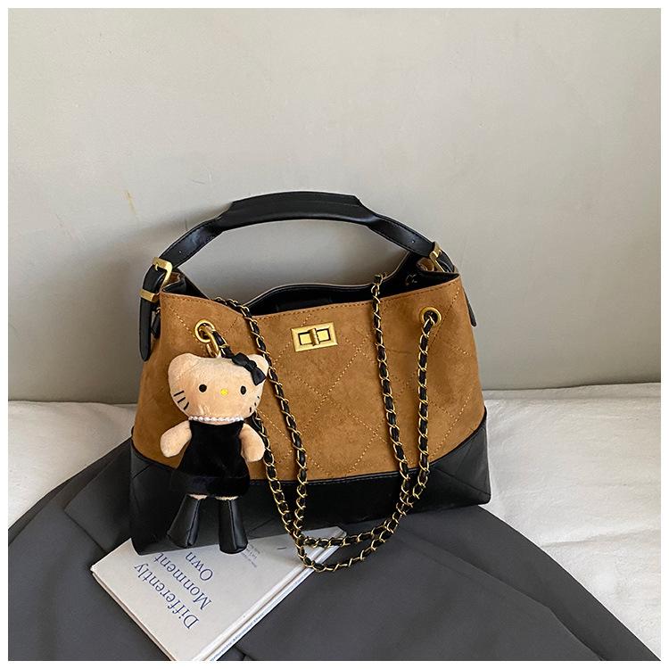 High-value Large-capacity Bag Women's New Retro Suede Diamond Chain Crossbody Bag Shoulder Bucket Bag