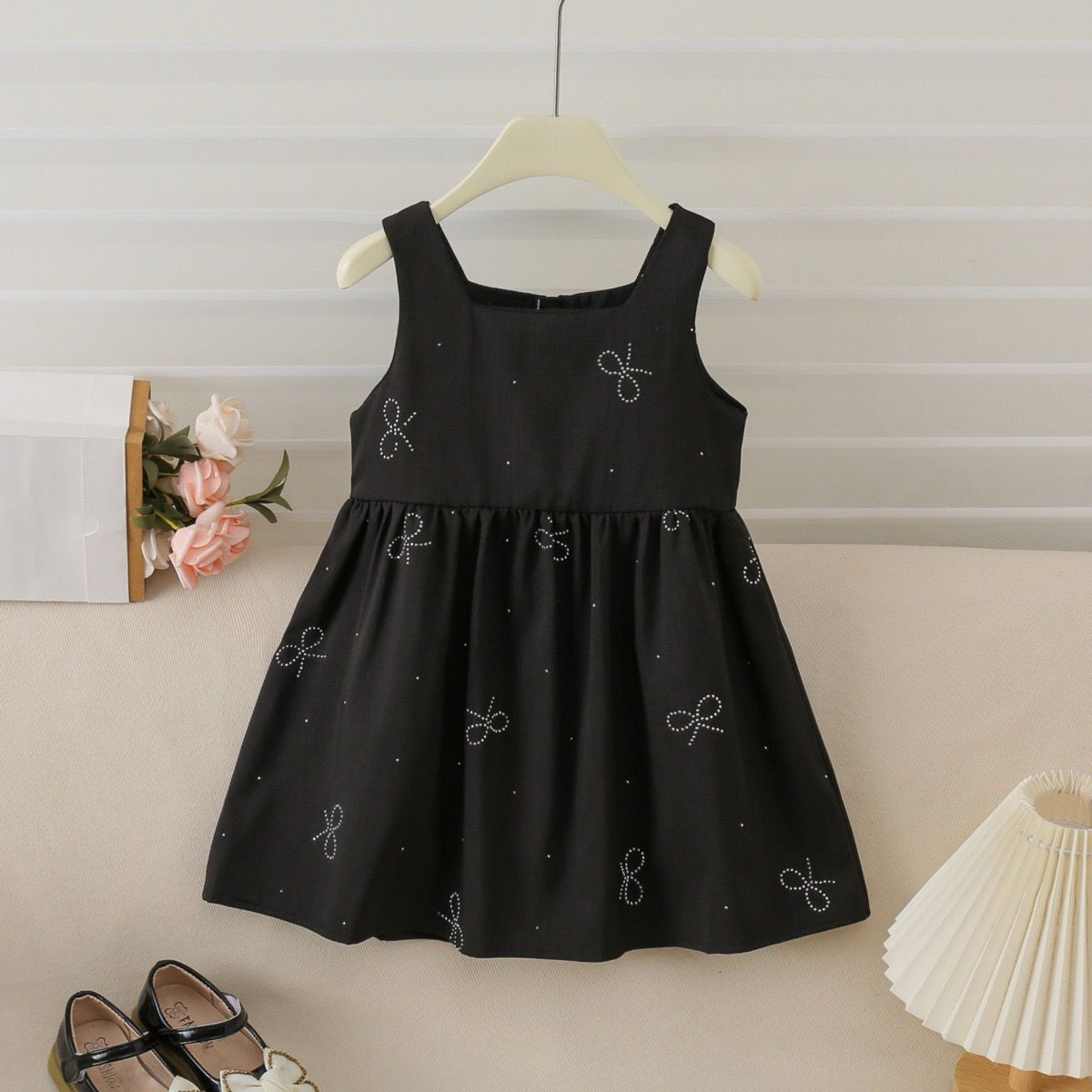 Girls Summer Dress New Sleeveless Dress With Rhinestones Cute And Stylish Casual Dress For Baby Girls 90cm чёрный