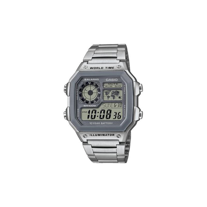 Casio YOUTH series-square dial digital display, retro small square waterproof, quartz movement, stainless steel strap, Japanese and AE-1200WHD-7A серый