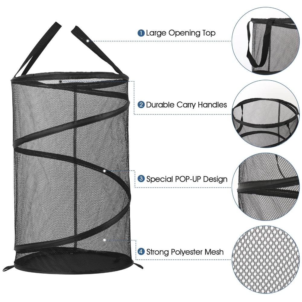 Collapsible Mesh Laundry Basket Collapsible Dirty Clothes Basket Black 75 Liters