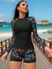 European-American Racing Long Sleeve Two-Piece Tankini with Printed Wetsuit Design