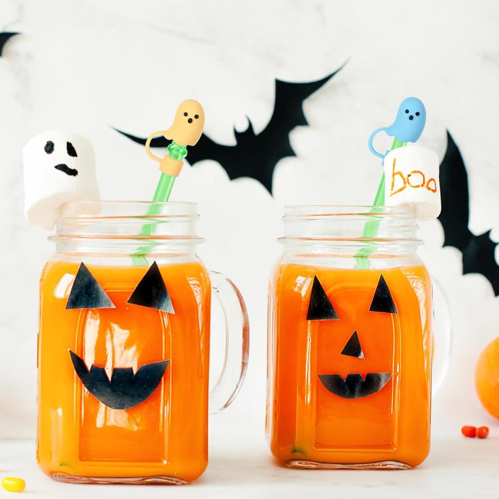 Cute Ghost Straw Covers Cap Compatible With Stanley Cup Silicone Reusable Drinking Straw Topper Accessories Halloween Gifts