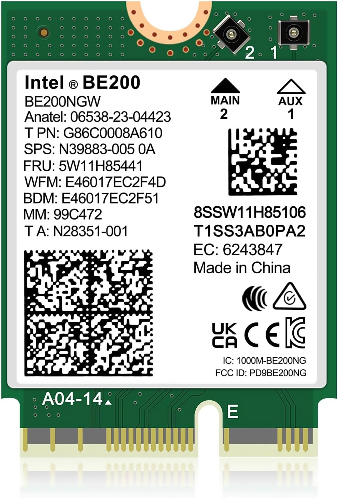 

WiFi 7 Intel BE200 M.2 Wireless Card (BE200NGW) 5.8Gbps, Bluetooth 5.4, 6GHz, MU-MIMO, Tri-Band, Windows 10/11 (64-bit) Only, Not AMD Compatible