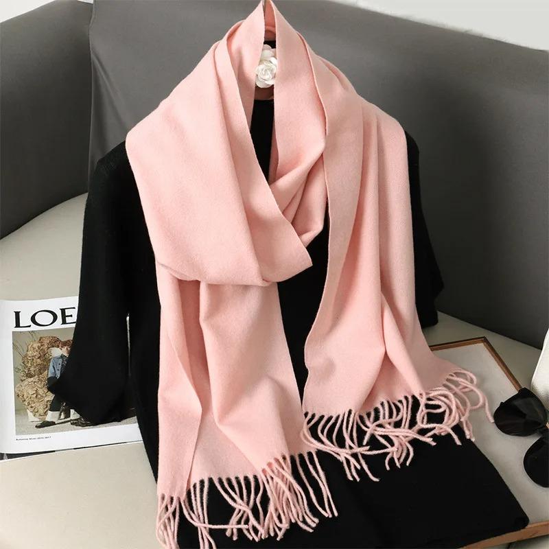 Solid Women Winter Scarf Warm Thicken Cashmere Shawl Outdoor Fashion Luxury Tassels Pashmina Lady Wrap Windproof Scarves
