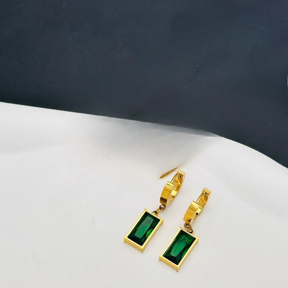 Temperament Luxury Geometric Square Green Zircon Pendant Gold Color Stainless Steel Snake-bone Chain Necklace for Women Jewelry