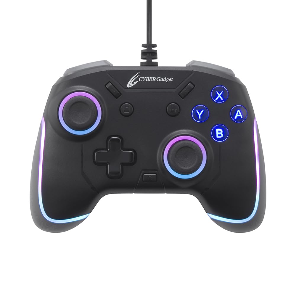 CYBER Gaming Controller Mini HG Wired Type Black Gadget Lightweight Compact with 2 Back Micro Switch Dot Patterned LED Adjustable Brightness and Gyro