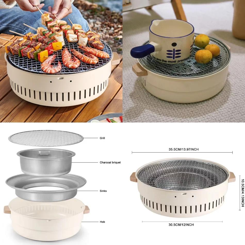 1Set Round Barbecue Stove Portable Charcoal Fire Stove Multifunctional Versatile Charcoal Oven for Outdoor Camping Picnic Travel