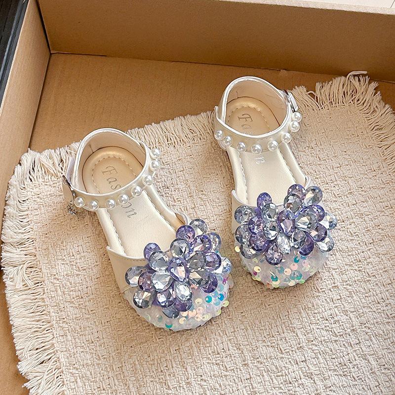 Fashionable Crystal Summer Sandals for Girls with Soft Sole & Pearl Accents - New 2026 Princess Style