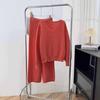 Simple and Fashionable Woolen Outfit for Women - V-neck Loose Top, Solid-colored Wide-leg Straight Pants, and A Sweater Set.