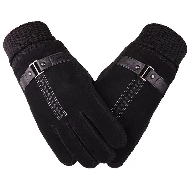 Thickened and Fleece Leather Gloves In Winter All Fingers for Men's Sports Cycling Cold Proof Wind Proof Warm Touch Screen Electric Vehicle Skiing