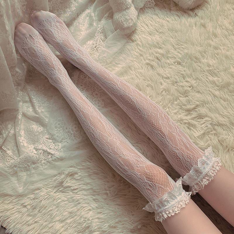 Ballet-Style Bow Over-The-Knee Socks Lace Socks Jk Style Openwork Socks