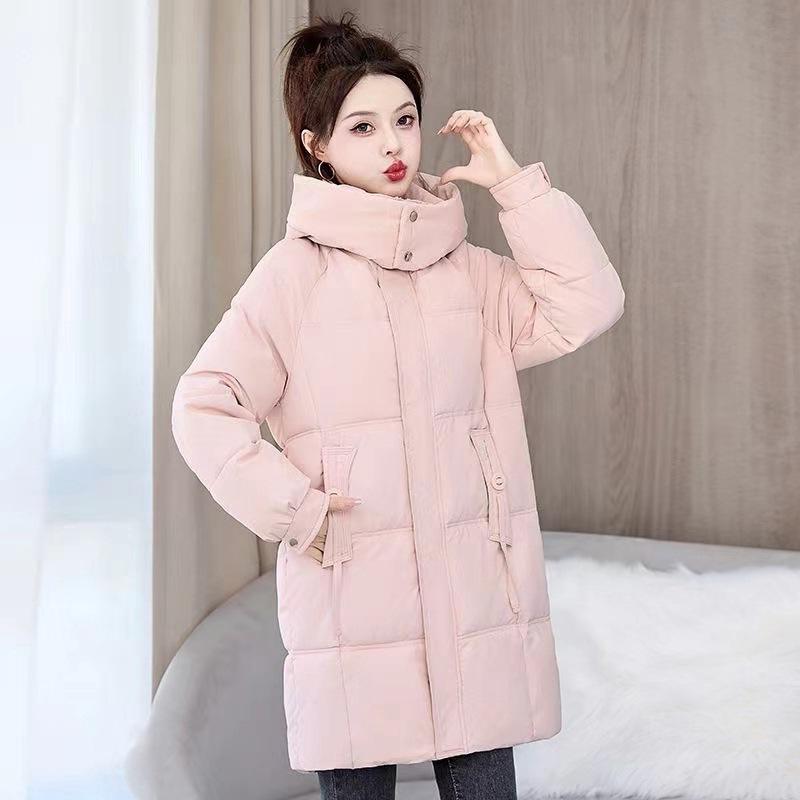 Winter new women's medium and long down cotton clothes hooded Korean version simple and versatile thickened warm cotton-padded jacket