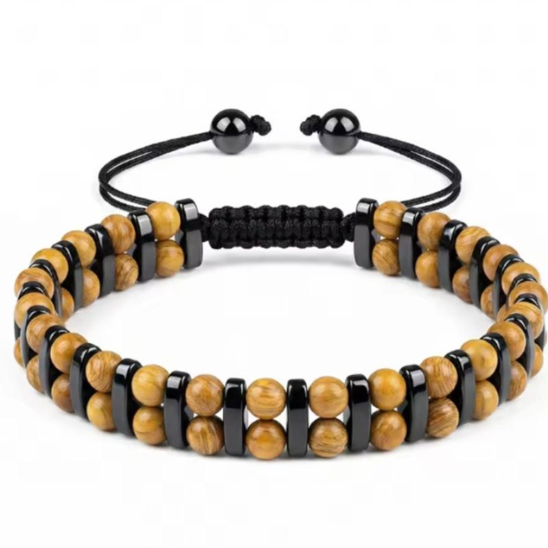 Turquoise Hematite Double Layer Bracelet – Adjustable Braided Jewelry, Protection Strength Gift for Men & Women