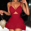 Sexy Damen Tief V-Ausschnitt Rückenfreies Swing Mini Kleid Sommer Strandparty Sommerkleid