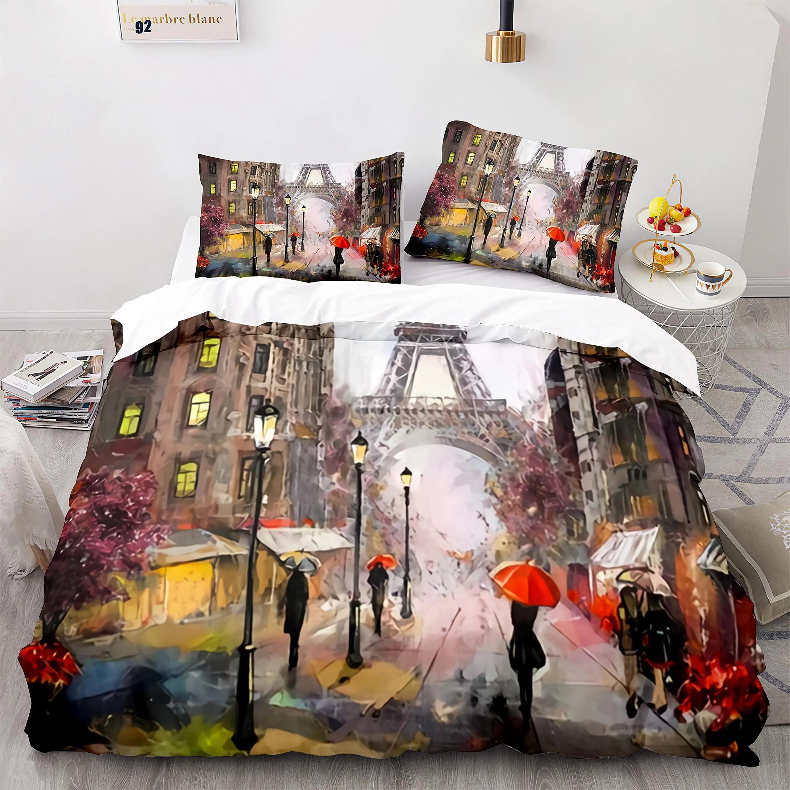 

Warm Cozy Twin Queen Eiffel Tower France Paris Boys Girls Size Retro Red Bed Kids Adult Quilt Comforter (quilt)-EU Single(135*200cm)3pcs