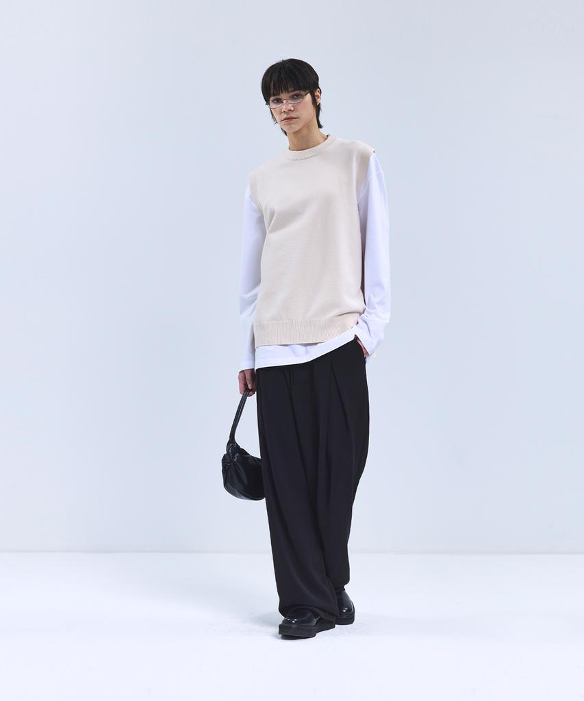 Irony Porno White Line 86-Iroj364 Side Button Slit Knit Vest Beige