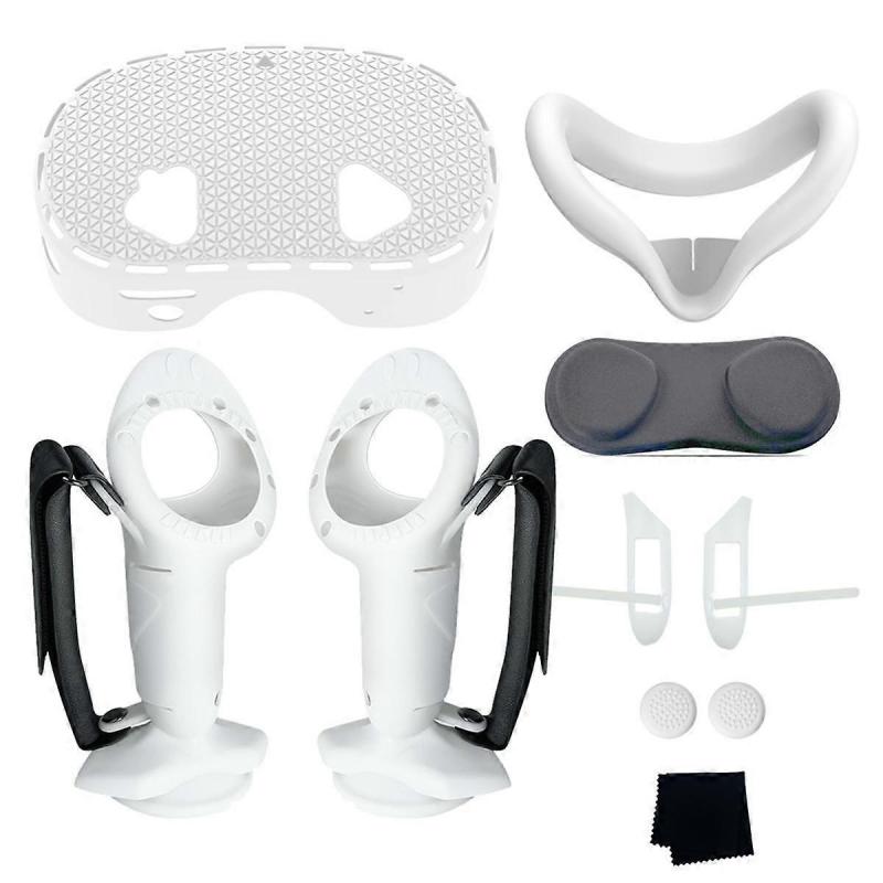 9-in-1 for Quest 3S Protective Case Controller Grip Face Cover Hand Strap Lens Cover,Rocker Cap VR Accessories White