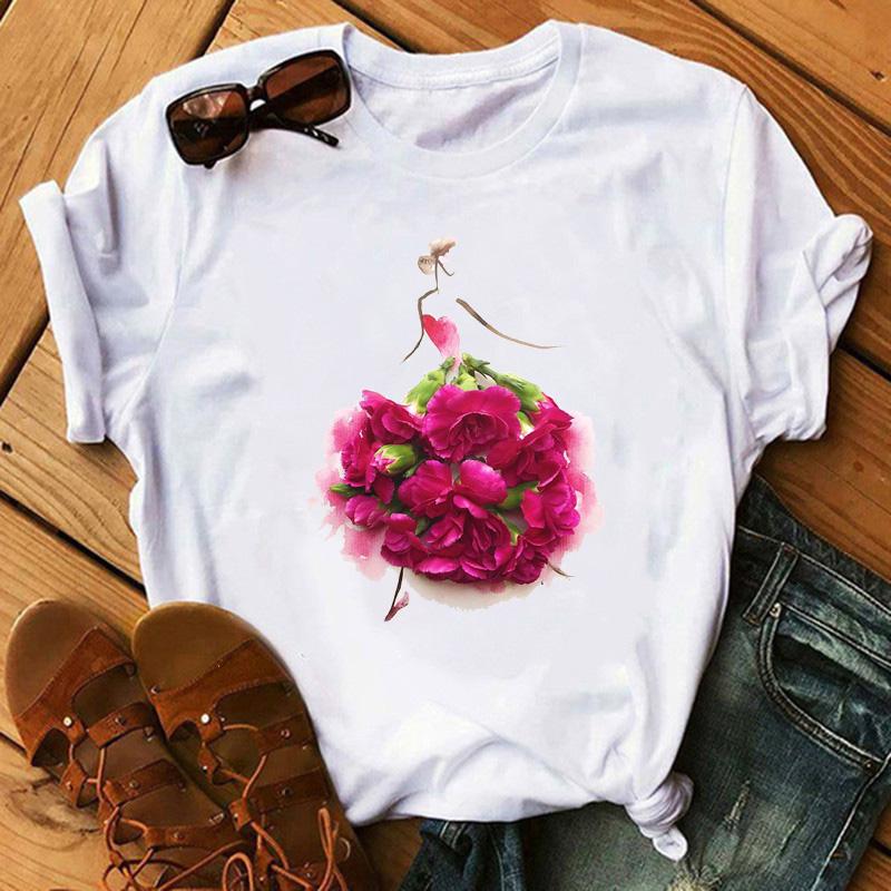Fashion Flowers Red Rose Skirt Print T-shirt Women T Shirt Femme Harajuku Shorts Sleeves Shirt Summmer Tops Tshirt