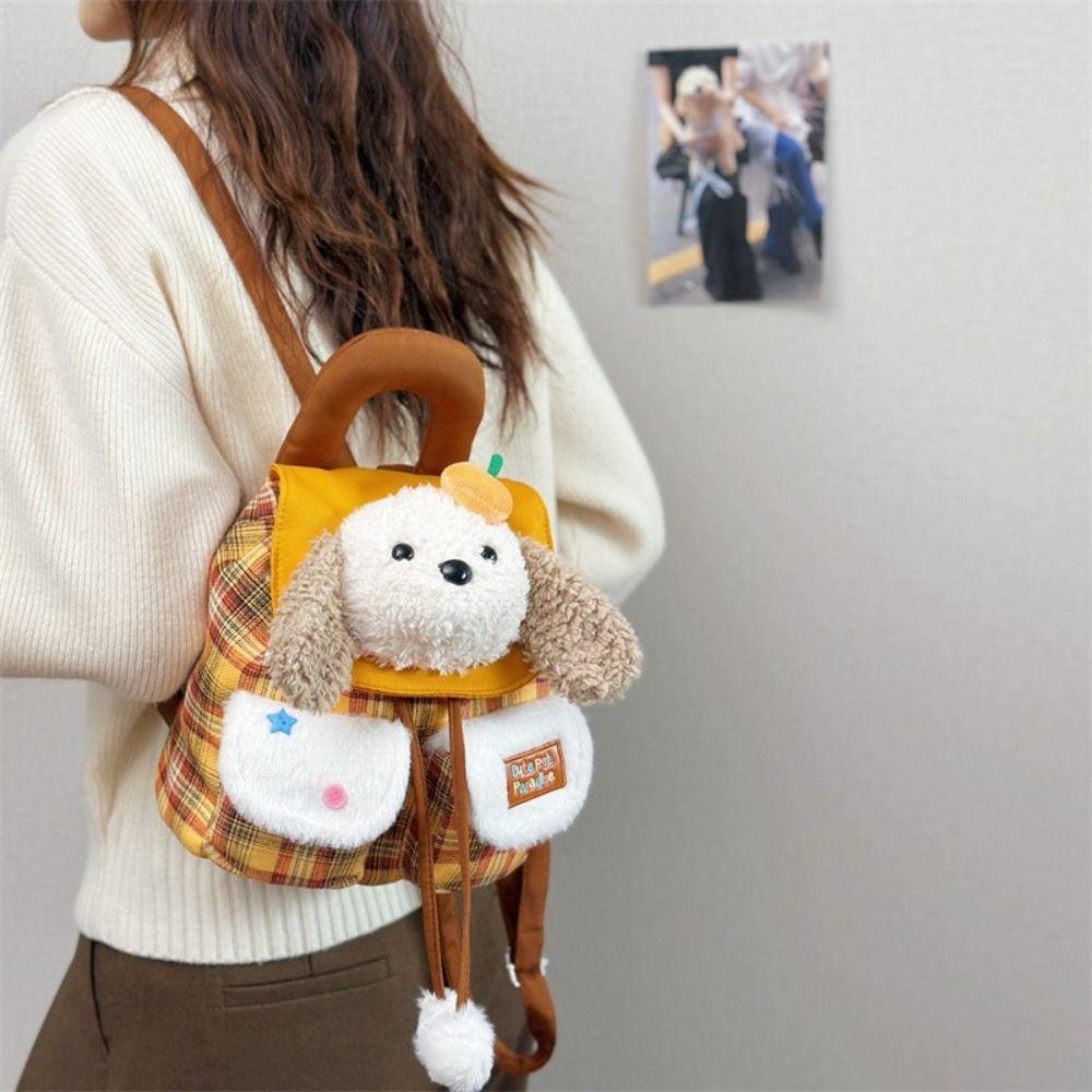 Large Capacity Cartoon Dog Backpack Creative Animal Shoulder Bag Rabbit Plush Schoolbag Gift