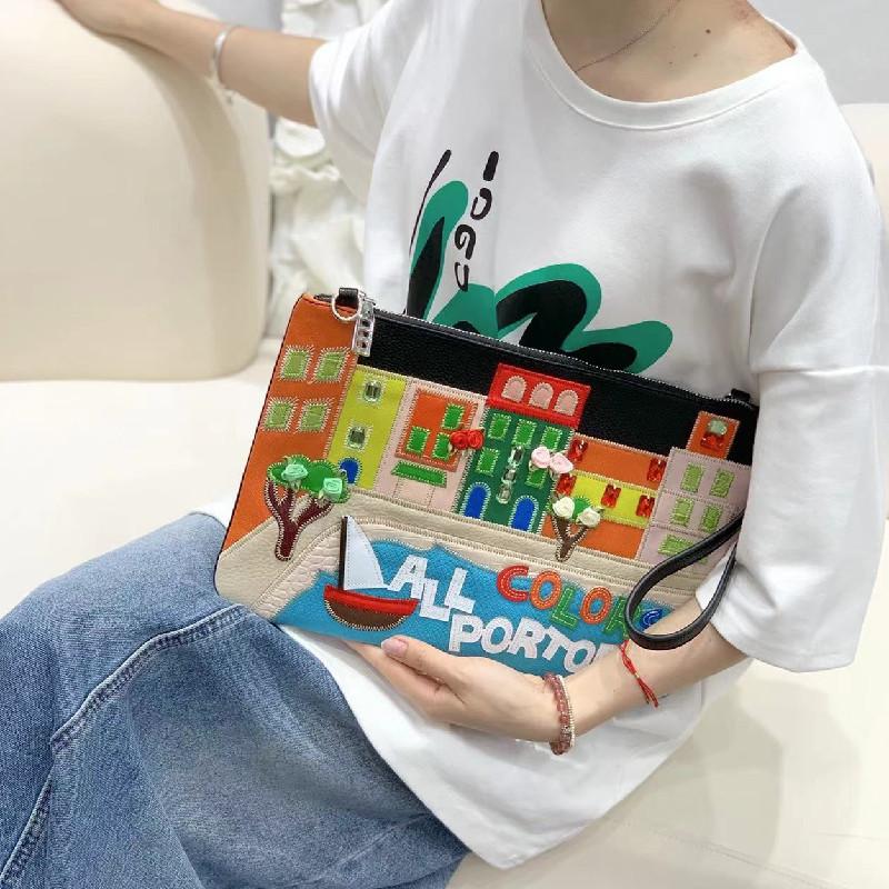 Niche Design Clutch Bag Women S Color Matching Embroidery Envelope Bag Shoulder Crossbody Chain Bag Women