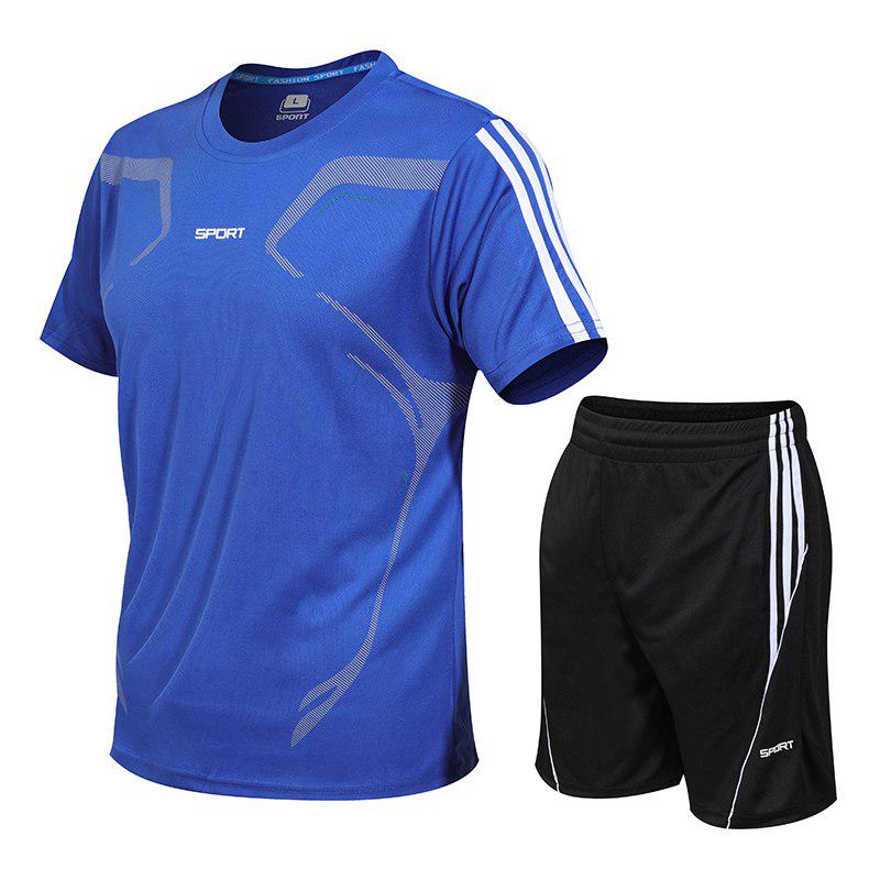 Fashion Men Sets Summer Suit Fitness Quick-drying Short-Sleeved Tracksuit Solid Sportswear Two-piece