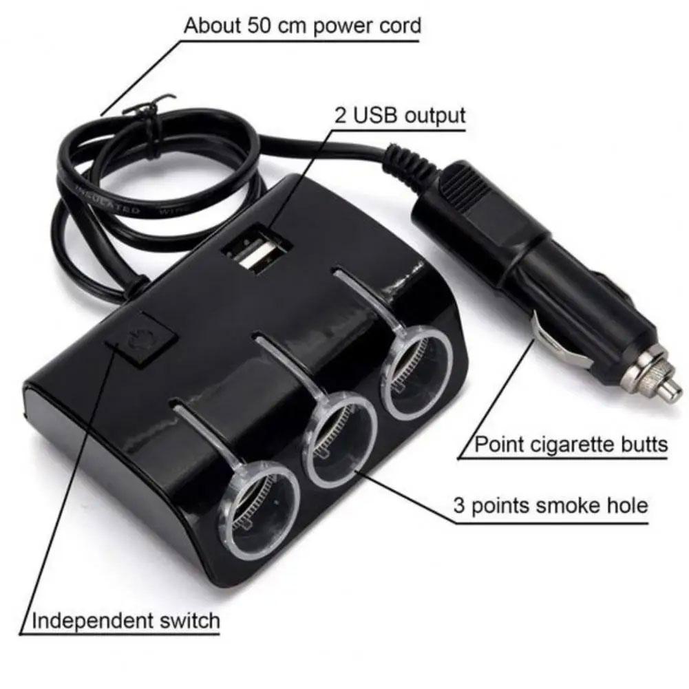 Car Charger Plug Play Stable Output Car One Tow Three Power Dual USB Charging Adapter Universal 12V Car Power Adapter Plug