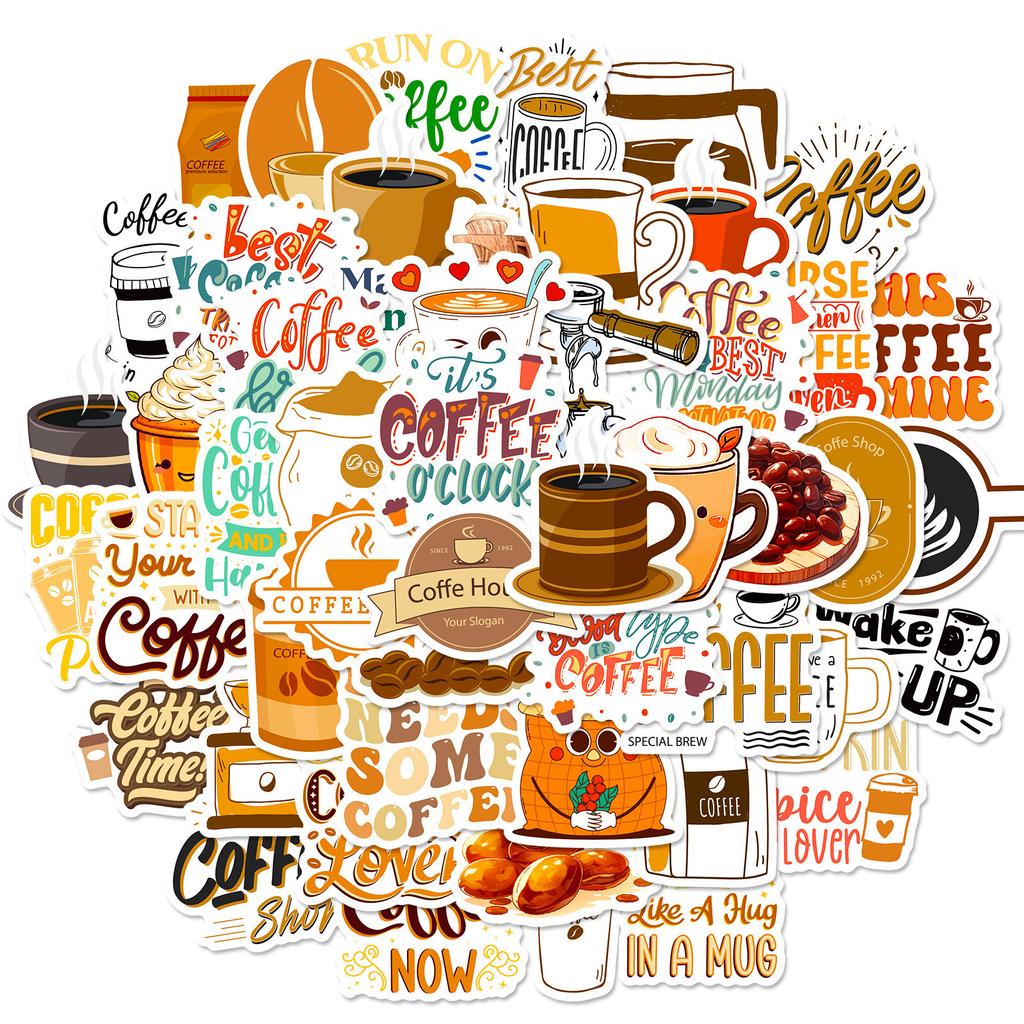 50 Coffee-Themed Stickers Ins Wind Coffee Series Literary And Simple Versatile Stickers Shein