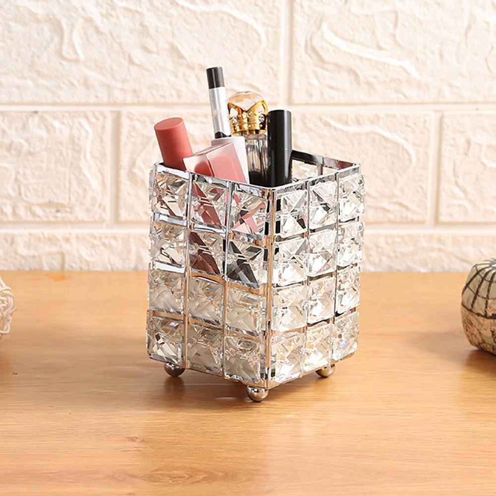 Fashion Metal+Crystal Makeup Brush Holder Nordic Style Desktop Organization Eyebrow Pencil Organizer Desktop Storage Bucket