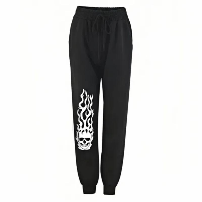 

Модные спортивные штаны женские повседневные длинные брюки с высокой талией и завязками на шнурке с принтом черепа брюки спортивная одежда большие размеры женские брюки 4XL чёрный